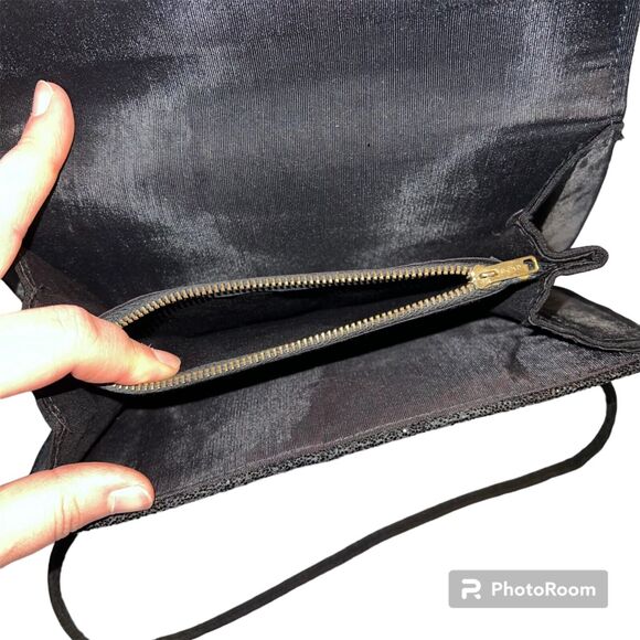 Vintage Womens Handbag Clutch Small Black Glitter Sparkle Formal Party Classic - Picture 9 of 9
